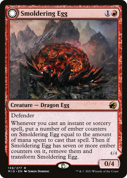 くすぶる卵/Smoldering Egg - 灰口のドラゴン/Ashmouth Dragon [MID][FOIL]