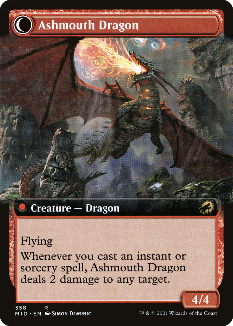 くすぶる卵/Smoldering Egg - 灰口のドラゴン/Ashmouth Dragon [MID-BF][拡張アート][FOIL]