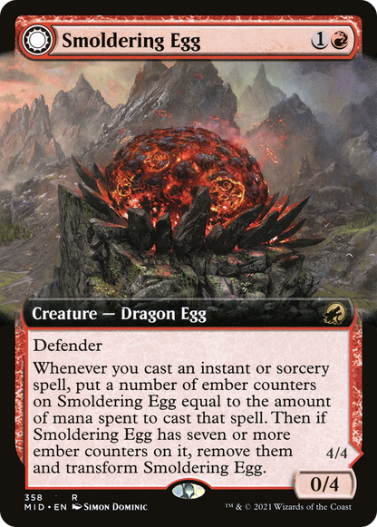 くすぶる卵/Smoldering Egg - 灰口のドラゴン/Ashmouth Dragon [MID-BF][拡張アート]