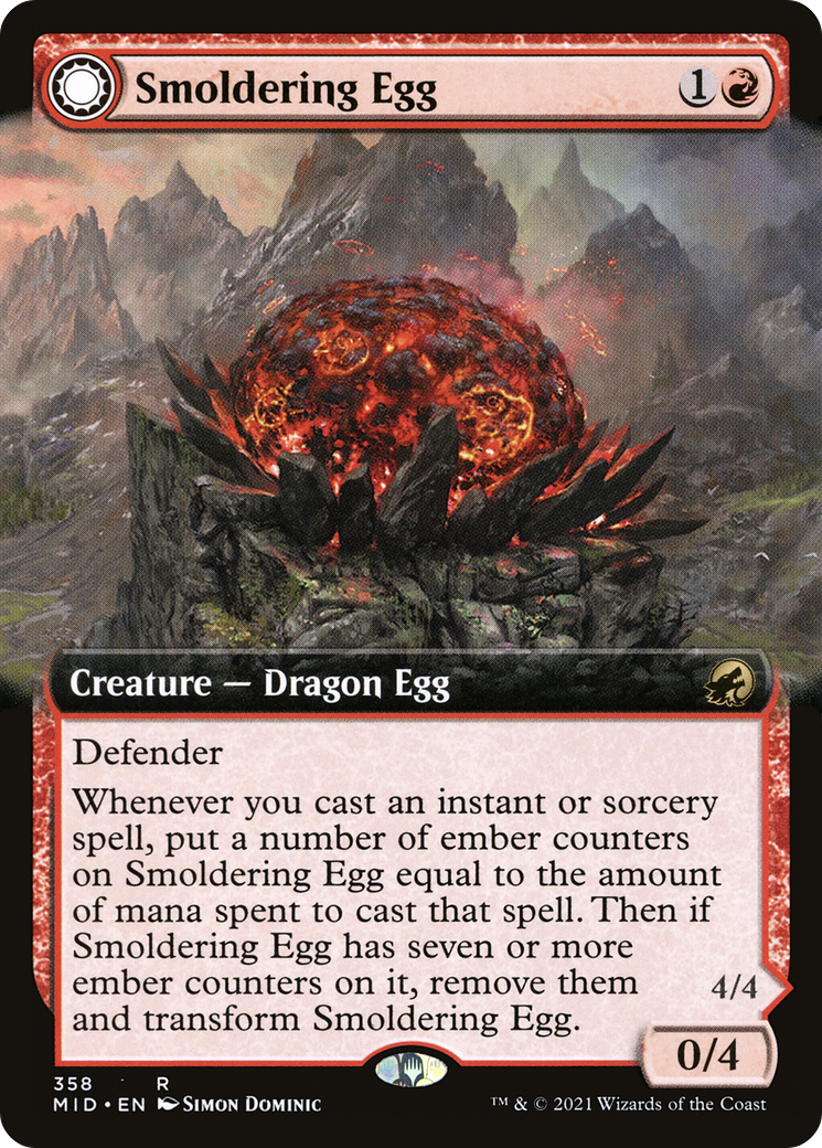 くすぶる卵/Smoldering Egg - 灰口のドラゴン/Ashmouth Dragon [MID-BF][拡張アート][FOIL]