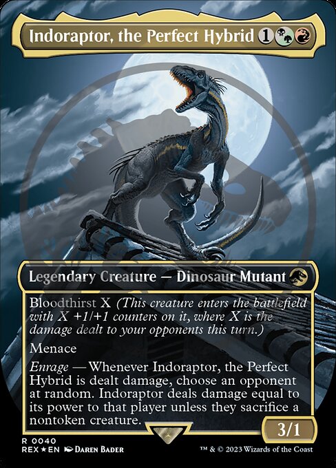 究極のハイブリッド恐竜、インドラプトル/Indoraptor, the Perfect Hybrid [REX] [FOIL] [ロゴ入り]