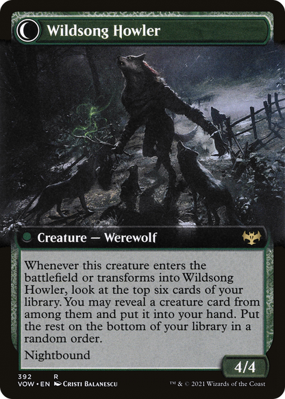 吠え群れの笛吹き/Howlpack Piper - 野生の歌を吠えるもの/Wildsong Howler [VOW-BF][拡張アート][FOIL]